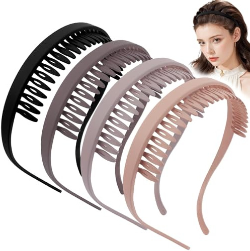 Aribliseza cerchietti per capelli con clip, 4 pezzi cerchietti donna & fascia, cerchietto zigzag per portatori di occhiali, antiscivolo e comodo, fascia in plastica per capelli folti senza pressione