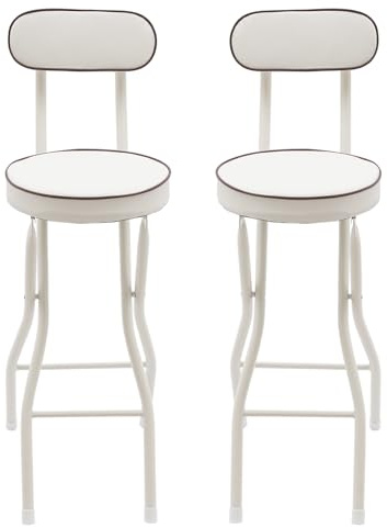 njxbrek 2 Pcs Folding Bar Stool with Back, Tall Foldable Stool Chair with Cushioned Padded, 25.6 Inch Collapsible Counter Height Chair for Kitchen, Shop AMD Cafe (White)