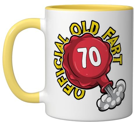 70th Birthday Official Old Fart Funny Red Whopee Cushion Ceramic Mug, Yellow/White