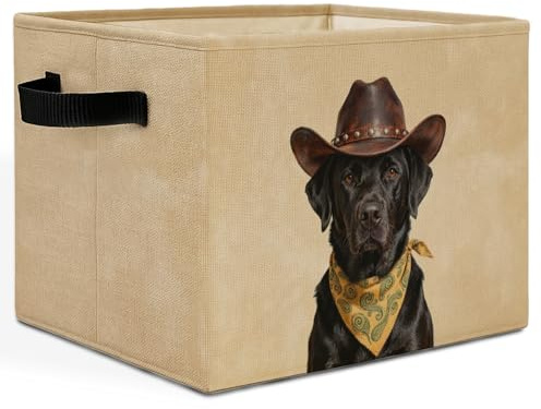 HSIASHENG Western Cowboy Black Labrador Retriever Storage Bins Box with Handles, Black Lab Dog Laundry Basket Hamper Collapsible Clothes Toys Organizer for Kids Bedroom Bathroom Nursery