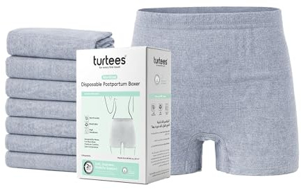 Turtees Disposable Postpartum Knickers, High Waist, Soft Breathable Maternity Recovery Underwear, C-Section Friendly, 8 Pack Grey