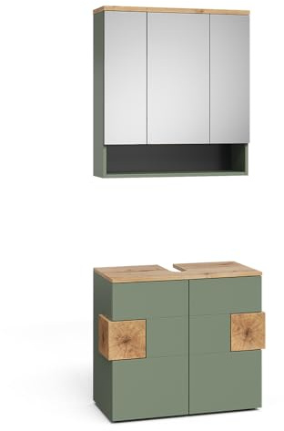 Vicco Set mobili bagno Eden, Verde, 73 cm, composto da specchio da bagno e mobile sottolavabo