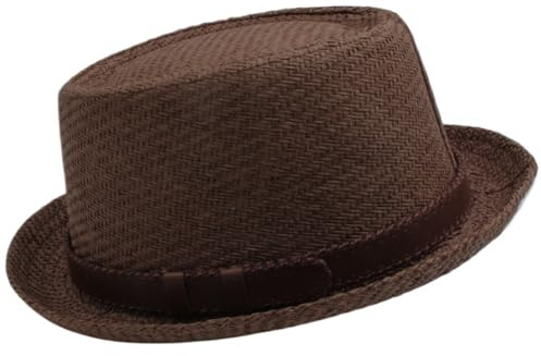 SOENS Uomo Donna Paglia Pork Pie Cappelli Trilby Cappelli Fedora Cappellini Estivi Paglietta Spiaggia Viaggi all'aperto Taglia US 7 1/4 UK L(Coffee)