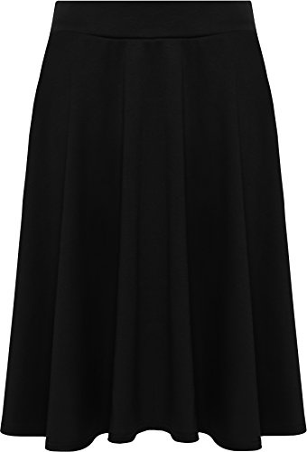 WearAll Womens Plus Size Plain Flared Elastic Waist Ladies Short Skater Skirt - Black - 20