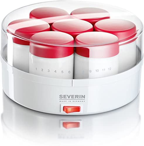 Severin 3519 760 Macchina per Yogurt 14 Vasetti + Libro Di Ricette, 13 W, Bianco/Rosso