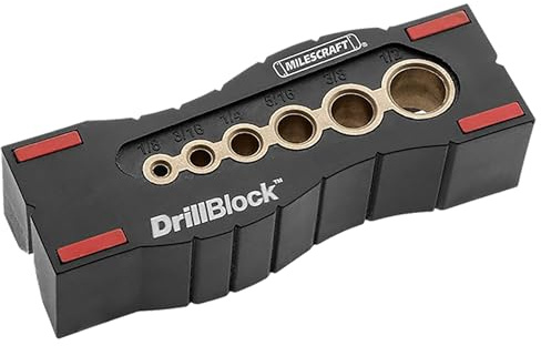 Milescraft 1312 Drill Block - Handheld Drill Guide, Drilling Jig for 6 of the Most Common Drill Bit Sizes