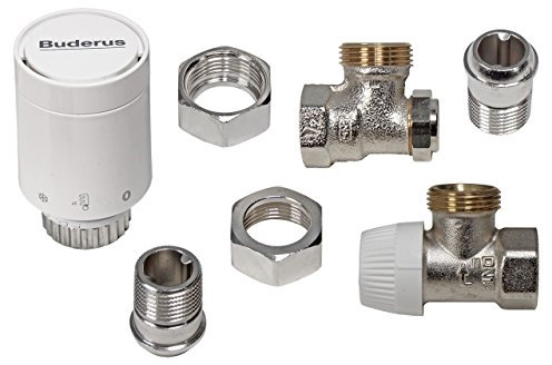 Buderus Thermostatkopf Set mit Heizkörperverschraubung Eckform für C/CV Heizkörper