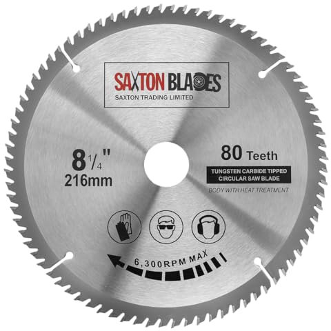 TCT21680T Saxton TCT - Hoja de sierra circular para madera, 216 mm x 30 mm, orificio x 80 T para Bosch, Makita, Dewalt