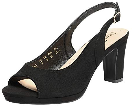 DREAM PAIRS Women’s Sexy High Chunky Heels Peep Toe Platform Block Slingback Dress Pumps Shoes,Size 8.5,Black/Suede,Neina