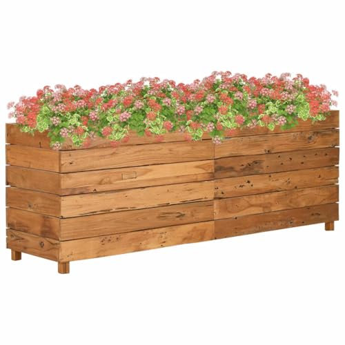 vidaXL Hochbeet Blumenkasten Pflanzkübel Pflanzkasten Gemüsebeet Pflanzbeet Gartenbeet Blumenkübel Garten 150x40x55cm Altholz Teak Stahl