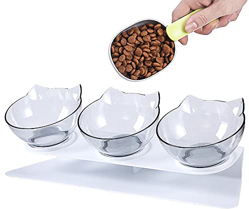 Raised Cat Bowl with Stand, Tilted Cat Bowl for Kitten Elevated Cat Bowl Anti Vomiting Plastic Transparent Cat Food Water Bowl