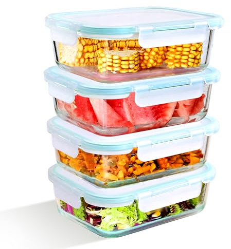 LNWSN Récipient en Verre avec Couvercle 4x1040ML, Verre avec Couvercle Récipient de Stockage des Aliments hermétique Extrêmement Solide pour éviter Le Transfert de Saveur, adapté aux gourmets