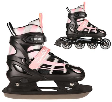 Nils Extreme 2-In-1 Inliner Eishockey Chaska, Farbe:Rosa-Weiß, Größe:M(35-38)