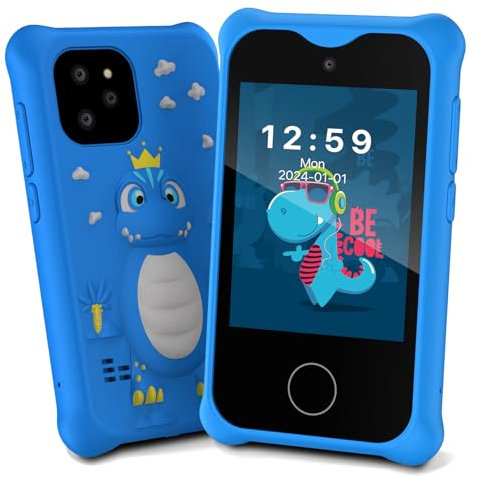 Adicop Pretend Smartphone Appareil Photo Numérique Ecran Tactile 1080P 2.8 Pouces pour 3-8 Ans Filles Garçons Appareil Photo Caméra Vidéo pour Enfants, Cadeaux Noël d'anniversaire Jouet - 32GB (Blau)