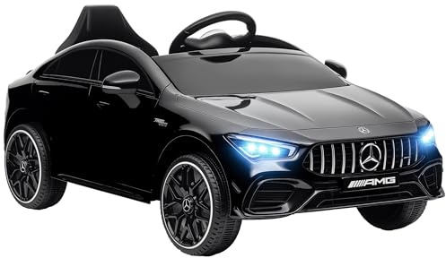 AIYAPLAY Coche Eléctrico para Niños de +3 Años Mercedes-Benz AMG CLA 45 Coche Eléctrico con Batería 12V Velocidad 3-5 km/h Mando a Distancia Faros LED Bocina y Música 110x61x45 cm Negro