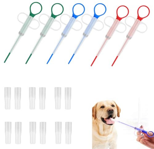 AHEJIOO 6 Stück Tabletteneingeber Katze, Wurmkur Katze, Tablettengeber Für Katzen, Surefeed, Schluckhilfe Tabletten, Feeder Pet Pusher (Sechs Stücke In DREI Farben)