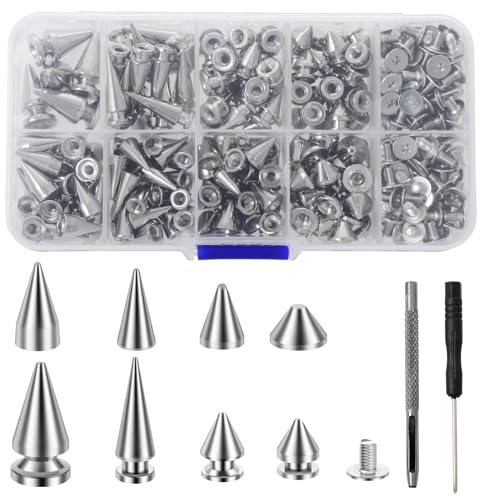 Foppla 359 st punk spike kon spik nitar cool punk rockbultar skruv tillbaka bult metalljacka spikbult, för väskor gör-det-själv läder hantverk armband halsband kläder skoväska hantverk