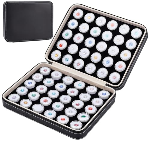 BENECREAT 60 Pcs 1.2x0.6 Inch Plastic Gem Jars, Closeable Gemstone Collection Storage Box with Foam Insert, Display Tray Set for Loose Diamond Collectibles Crystal, Diamond Display Case
