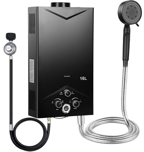 Roadoor Chauffe-Eau à gaz Portable, Chauffe-Eau instantané avec Affichage numérique, 16L 4,21GPM, Chauffe-Eau sans réservoir, Chauffe-Eau pour Douche extérieure, Camping, Caravane, Chauffage Rapide A