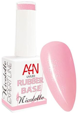 Gel de base UV/LED RubberGel Nicolette con pincel, gel de camuflaje/maquillaje para el fortalecimiento de las uñas naturales