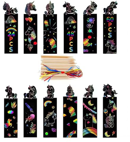 UEAVOID 12 Pezzi Disegni da Grattare Scratch Painting con Bastoncini di Legno e Nastri per Bambini e Bambine DIY Creativi per Feste