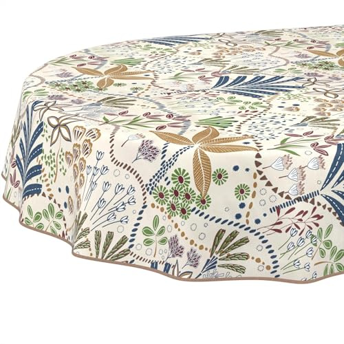 Mantel de Hule Lavable, fácil de Limpiar, Impermeable, Efecto Loto, para jardín, étnico, Ovalado, 200 x 140 cm, con Dobladillo (Ribeteado)