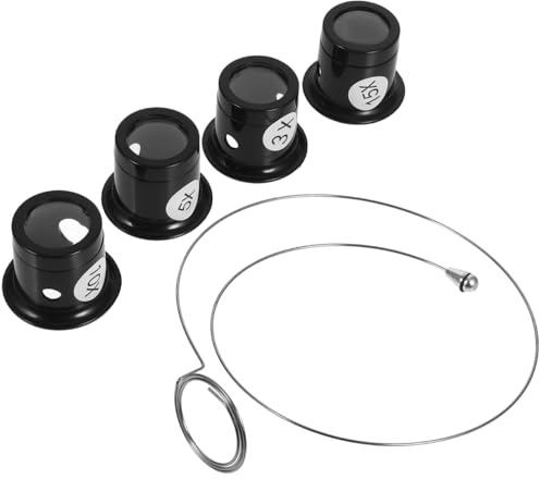 Lurrose 4x Eye Loupe Magnifier with Wire for Watch Repair Jewellery | Glass/plastic/metal, black, 3.5x3.5x3cm, 4 loupes + 1 wire, eye clip hands-free, for watch/jewellery/coins/stamps/PCB