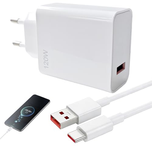Cargador USB de Alta Potencia 120W con Cable de Carga Rápida de 1M Compatible con Smartphones 15, 14T, 13T, 12T, 11T Pro Ultra y Más, Adaptador Confiable para Carga Segura y Rápida de Dispositivos Móv
