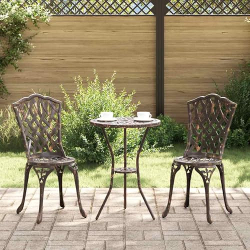 Kaloriko Ensemble bistro de jardin 3 pièces en aluminium bronze résistant aux intempéries, 2 chaises et table, pour balcon et terrasse