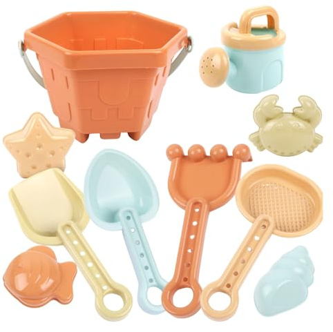 10-teiliges Strandspielzeug-Set für Kleinkinder ab 1 Jahren, Strandspielzeug-Set aus Kunststoff mit Eimer, Schaufel, Rechen, Seesternen und Krabben, lehrreicher Sand für lustige Sommerzeit