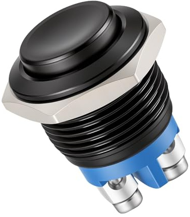 Pulsante momentaneo 12 V impermeabile nero 16 mm metallo IP20 antiruggine interruttore a pressione 1A/220V con attacco a vite, per fai da te, auto, barca, sistemi industriali ed elettronici