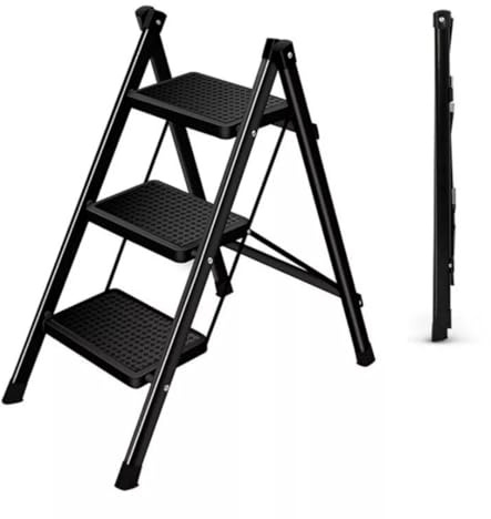 3-Step Folding Ladder, Heavy Duty Stool for Home Kitchen Closet Adults, Black