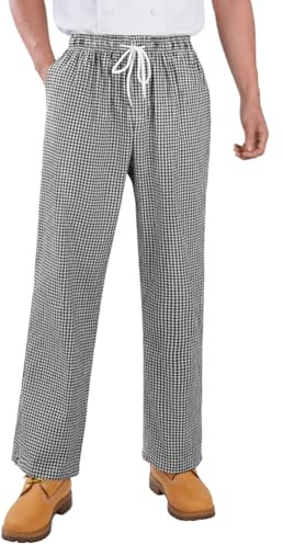 DiULi Pantalón de Cocina Mujer Hombre, Pantalones de Cocinero Unisex Adulto, Pantalón de Trabajo de Chef y Camarero, Multibolsillos, Diseño de Pierna Recta con Cintura Elástica