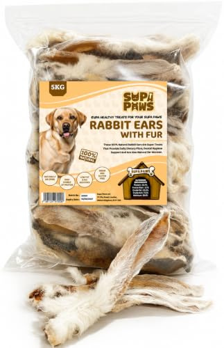 Supa Paws 5Kg Rabbit Ears with Fur for Dogs 100% Natural Raw Dog Treat Hypoallergenic Pet Treats for Puppy Senior Chews for Dogs Healthy Digestive Grain, Gluten Free Dog Snacks Food
