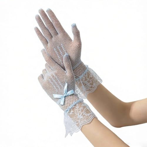 PureBowlic fisknät spetshandskar rosett manschett elegant festkläder | Andningsbart nättyg, elegant bågmanschett, stretch för passform, perfekt för fester, bröllop, dans