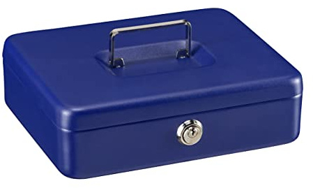 Burg-Wächter Geldkassette abschließbar mit Schlüssel und Hartgeldeinsatz, flach, Stahlblech, Universa CKS 257, Blau