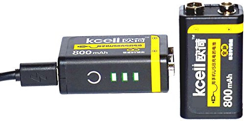 Pile 9v Rechargeable par USB 800 mAh Intelligent accu 9 Volts Rechargeable par câble Micro USB Haute capacité LiPo 6F22 avec LEDs d'indication de Charge