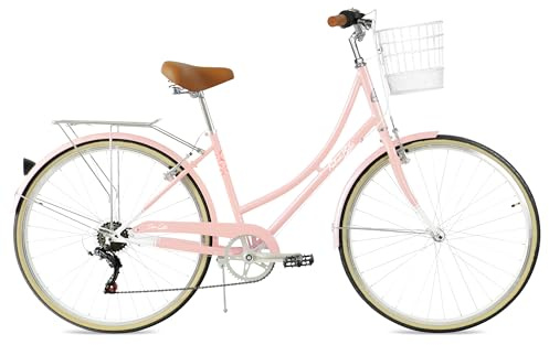 Vélo de Ville 28 avec Panier, 7V, 45cm, Rose Doux