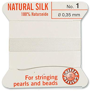 Creative-Beads - Hilo de perlas (seda, 2 m, con aguja, grosor 00) 0,35mm (01) Blanco