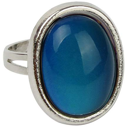 F Fityle Nouvel Anneau D'humeur Ovale en Argent Vintage Sensation D'émotion Changement De Couleur Réglable