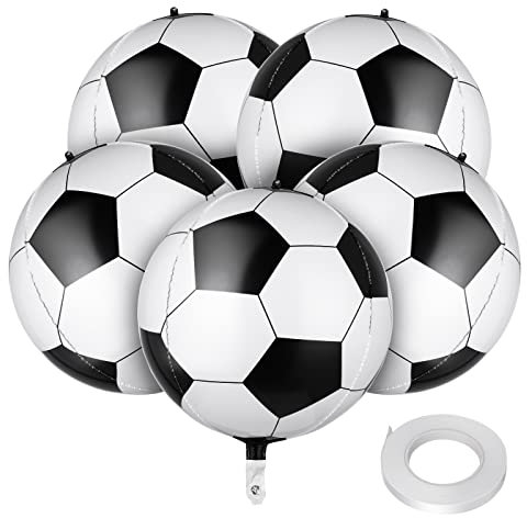 Abeillo 4D 22 Inch Football Balloons - Pack of 5, Football Shape Aluminum Foil Balloons Mylar Balloons for Football Match Theme Birthday Party Supplies Decorations