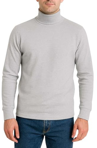 Bahob® Mens Turtleneck Slim Fit Mens Jumper Cotton Ribbed High Neck Pullover Sweater Knitwear (M, Grey)