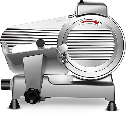 Zomagas 10 inch Commercial Meat Slicer, 240W Frozen & Cheese Slicer, Premium Chromium-plated Steel Blade, Semi-Auto, Low Noise