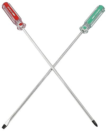 Hitefu 2 cacciaviti lunghi, cacciavite a croce da 25 cm a croce e a taglio, set di cacciaviti lunghi a testa piatta per uso professionale (punta da 5 mm)