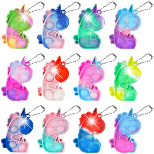 Ainiv Pop Push It Fidgetleksak, 12 st. enhörningsfigur på mininyckelring, anti-stress, sensorisk fidgetleksak med nyckelring, bubbelleksak för autister, för ADHD, klämleksaker