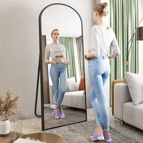 SDXYSTCE Gewölbter Bodenspiegel, Großer Ganzkörperspiegel, 160 x 50 cm Ganzkörperspiegel mit Halterung, Schwarz, Geeignet für Schlafzimmer, Wohnzimmer