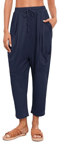 Famulily Damen Casual Baggy Harem Hose Loose Capris Sommer Workout Sweatpants Comfy Lounge Pants Marineblau L