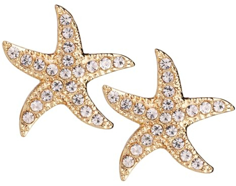 Gold Starfish Stud Earrings With Rhinestone - 0.71 Inch Boho Ocean Beach Jewelry for Women - Summer Trendy Accessories