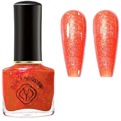 Orange Glitter Nail Polish - Shimmer Pearl Nail Polish - Orange Glitter Holographic Nail Varnish Air Dry - High Glossy Shine Pearlescent Reflective Fast Dry Nail Art Gifts for Women