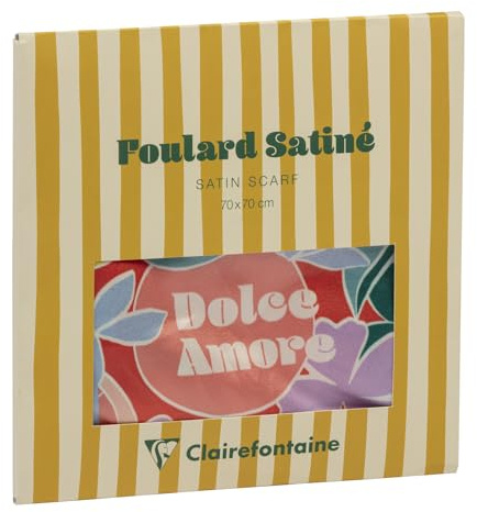 Clairefontaine - 116288C - Un Foulard Élégant Décor Agrumes aux Couleurs Acidulées - Accessoire Artistique - Accessoire Tendance - 100% Polyester Satiné - 70 x 70cm Collection Dolce Amore